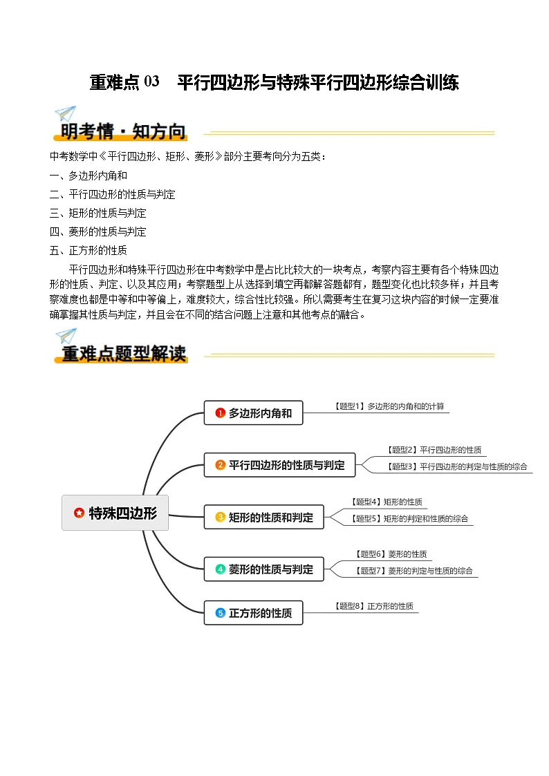 重难点03 平行四边形与特殊平行四边形综合训练(8大题型+高分技法+限时提升练)(原卷版)第1页