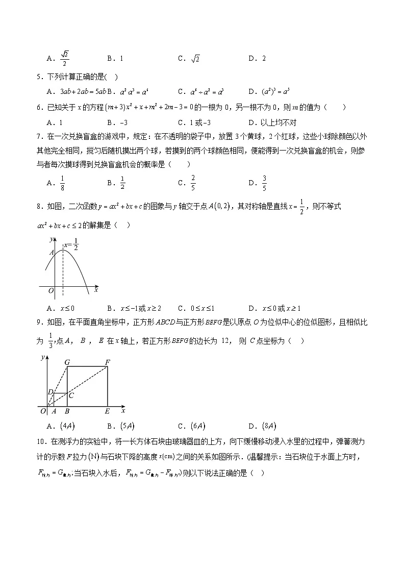 2025年中考第一次模拟考试卷:数学(河南卷)(原卷版)第2页