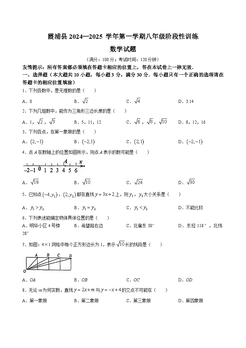 福建省宁德市霞浦县2024-2025学年八年级上学期期中适应性训练数学试卷(含答案)第1页