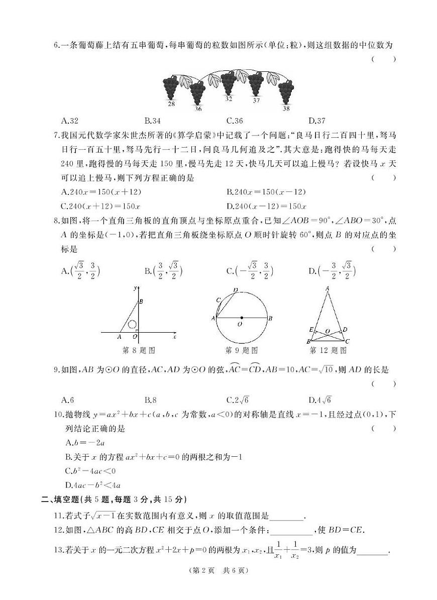 湖北襄阳襄州区2025年九年级中考第二次模拟训练数学试题(含答案)第2页