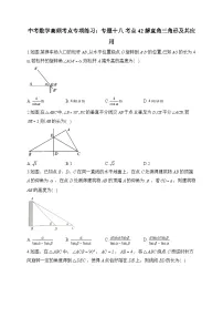 中考数学高频考点专项练习:专题18 考点42 解直角三角形及其应用 (1)及答案