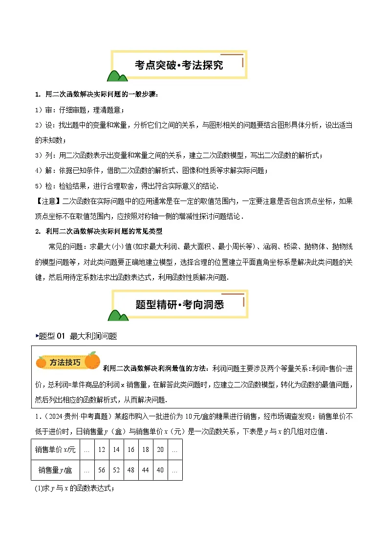 第14讲 二次函数的应用(讲义,考点+11种题型(含4种解题技巧))(原卷版)第3页