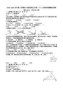2025年济南天桥区泺口实验中学七年级下学期数学期中前测考试试卷（含答案）
