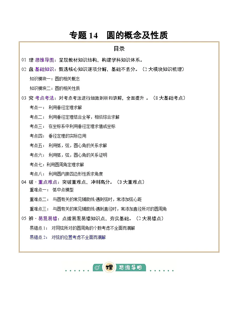 圆的概念及性质练习(原卷版)-中考数学二轮专题第1页