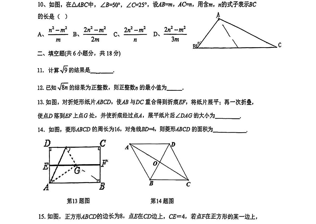 2023-2024武汉市武昌区水果湖一中八年级(下)期中数学试卷第3页