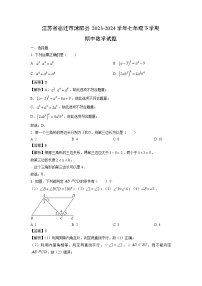 江苏省宿迁市沭阳县2023-2024学年七年级下学期期中数学试卷（解析版）