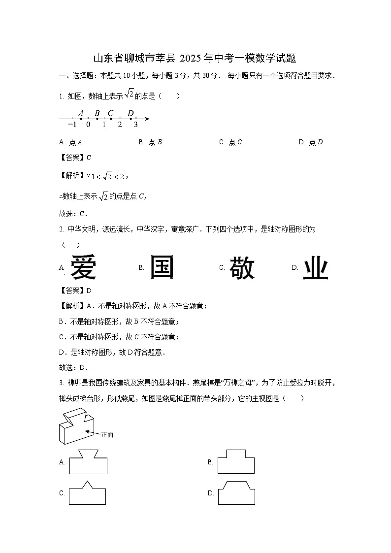 山东省聊城市莘县2025年中考一模数学试卷(解析版)第1页