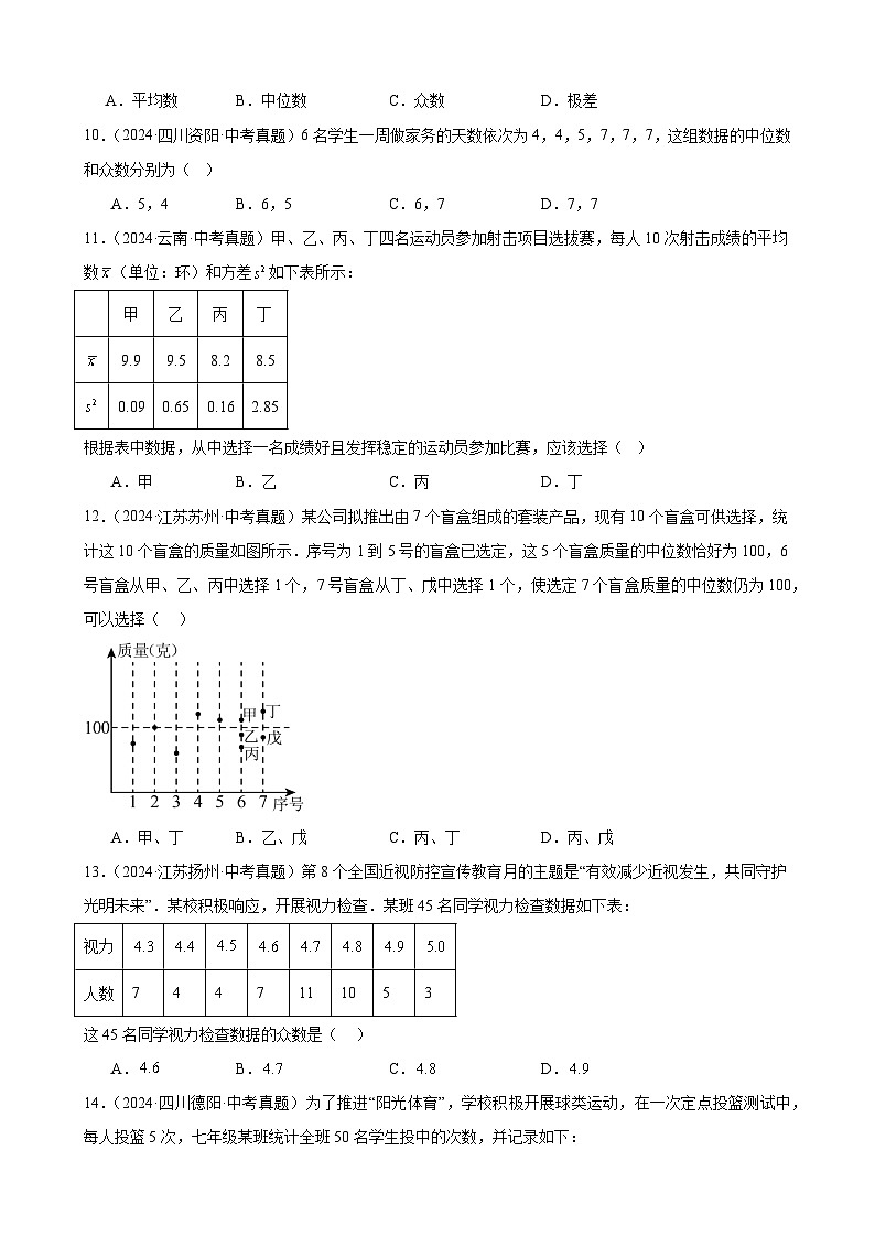 备战2025年中考数学真题分类汇编(全国通用)专题26数据的收集、整理及分析(45题)(学生版)第3页