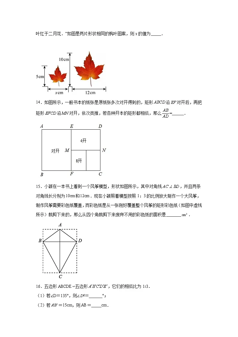 9.3相似多边形同步练习 鲁教版(五四制)数学八年级下册第3页