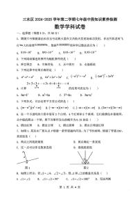 广东省佛山市三水区部分学校2024-2025学年七年级下数学期中试卷