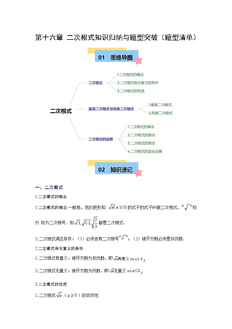 第16章 二次根式(单元复习 13类题型清单)(含答案)-八年级下人教版数学期中考试复习资料第1页