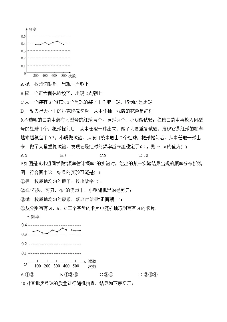中考数学高频考点专项练习:专题21 考点48 概率的应用 (2)及答案第3页