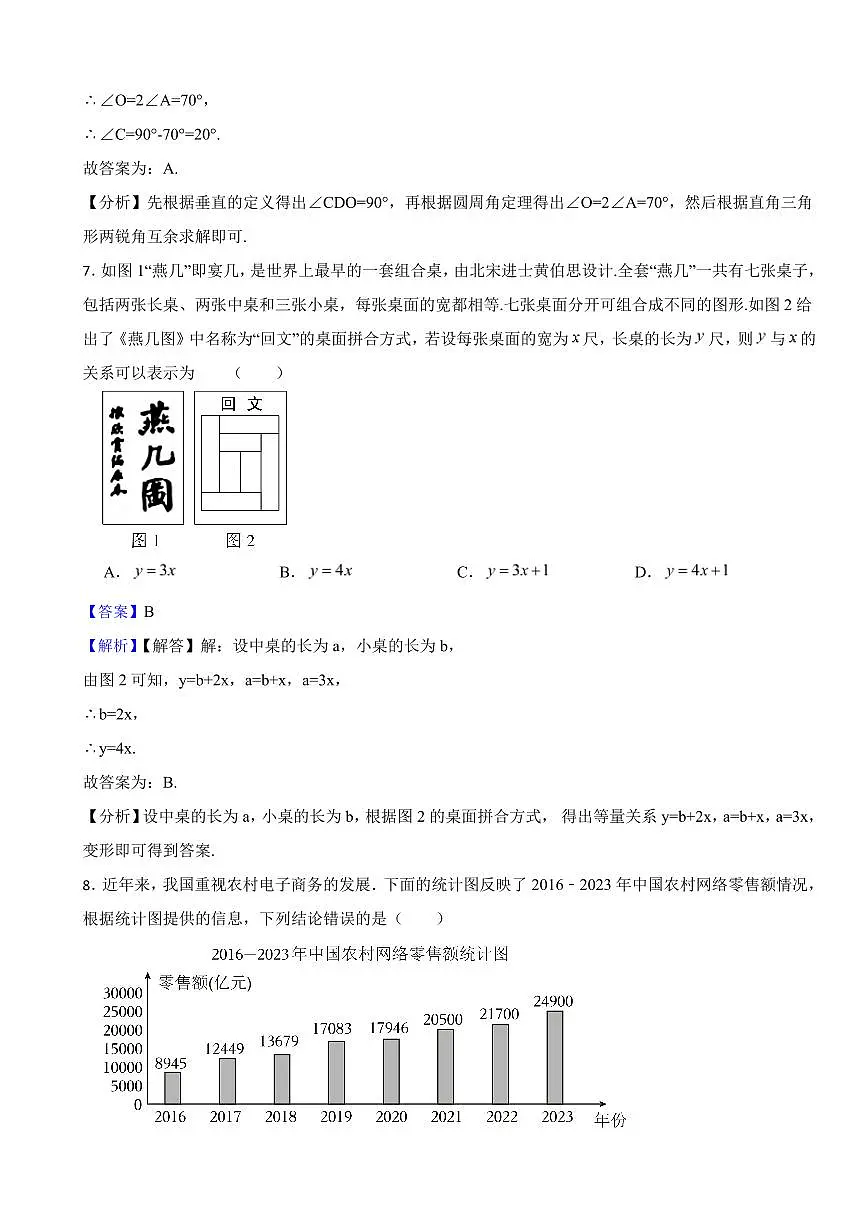 甘肃省2024年中考数学试卷3套附解析答案第3页