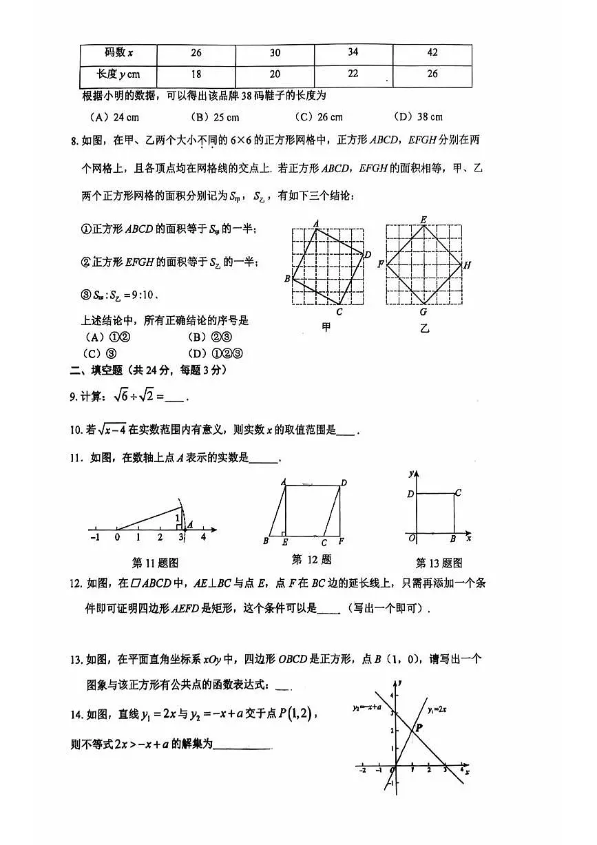 2025北京一零九中初二(下)期中真题数学试卷第2页