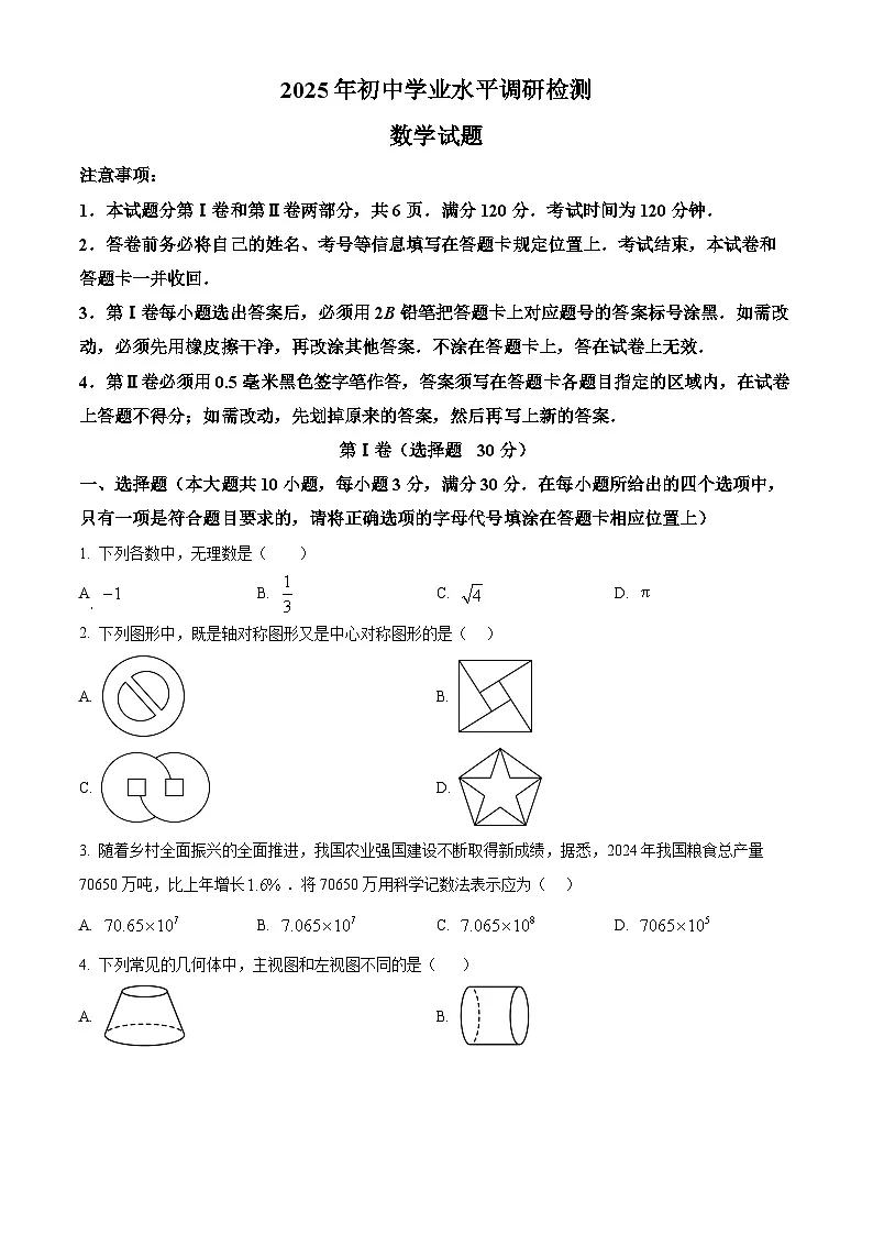 2025年山东省日照市岚山区中考一模数学试题(原卷版+解析版)第1页