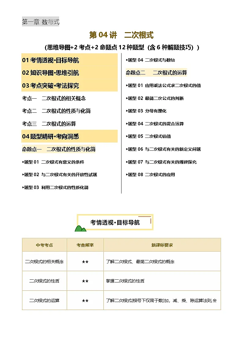 中考数学专题复习第04讲 二次根式(讲义,2考点+2命题点12种题型(含6种解题技巧))(解析版)第1页