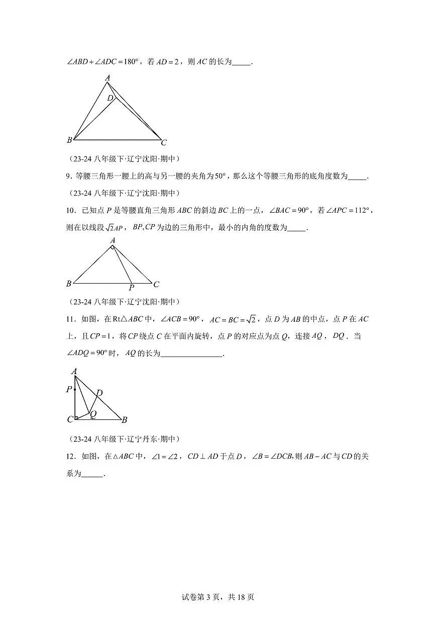 2024-2025学年 三角形的证明小题(7大题型) 八年级数学下册期中真题检测试题第3页
