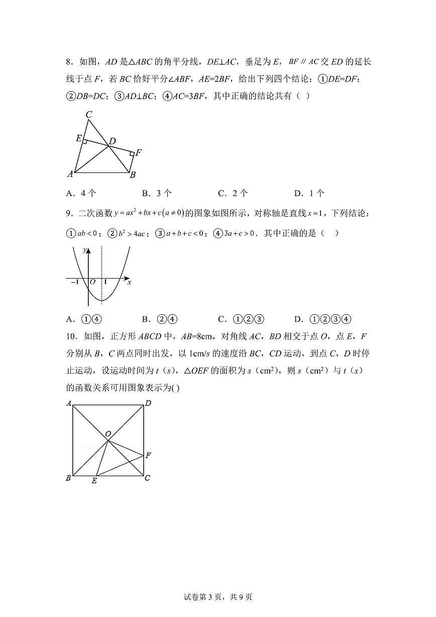 2024-2025学年 山东省泰安市泰山区中考数学模拟试题(含答案)第3页