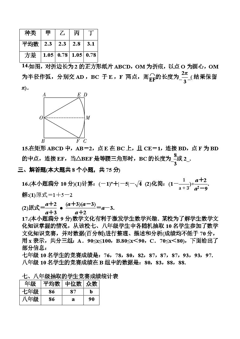 河南省信阳市淮滨县2025届初中学业水平考试第一次学情调研测试数学试卷(含答案)第3页