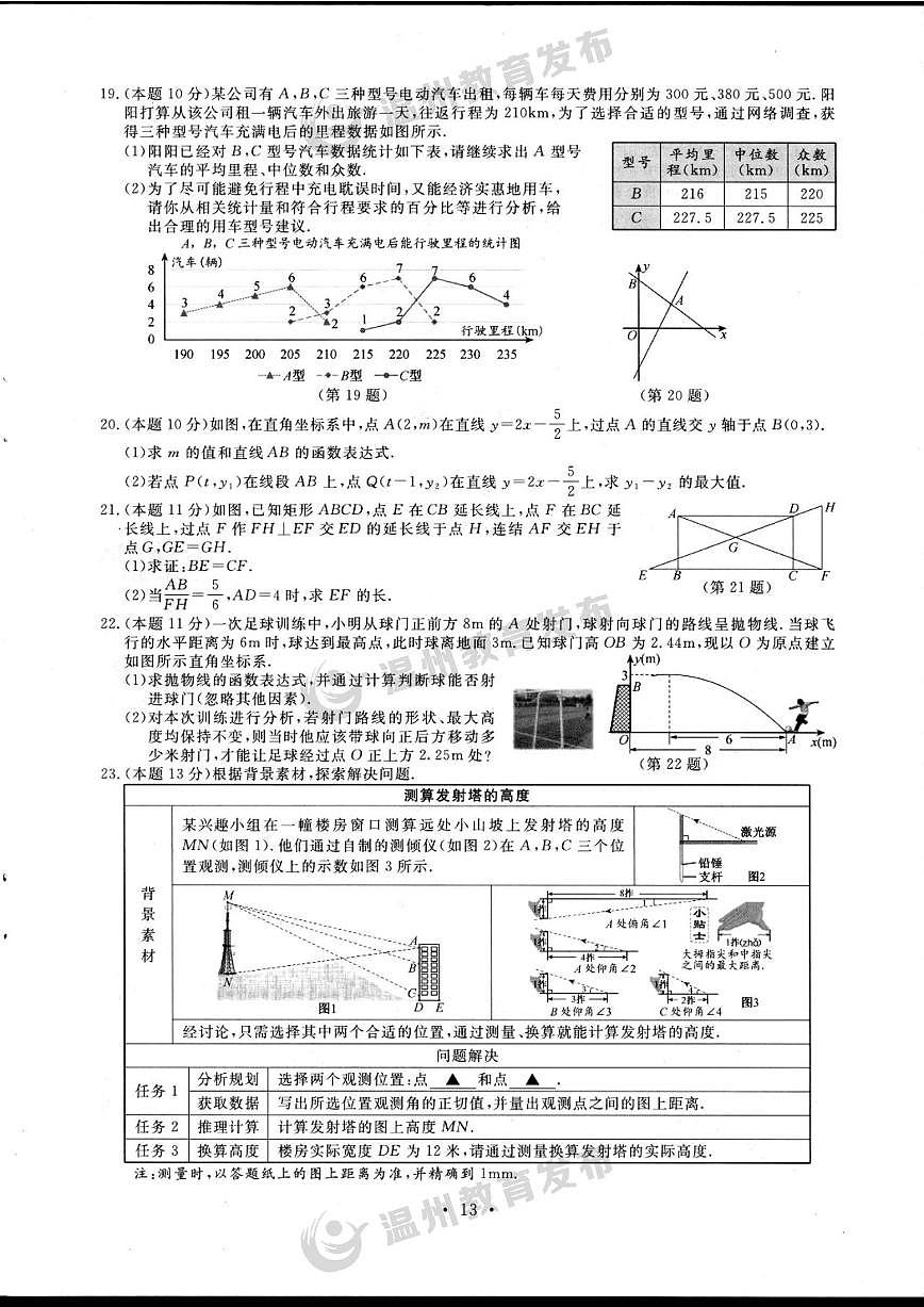 2023年浙江温州中考数学试卷+答案(PDF版)第3页