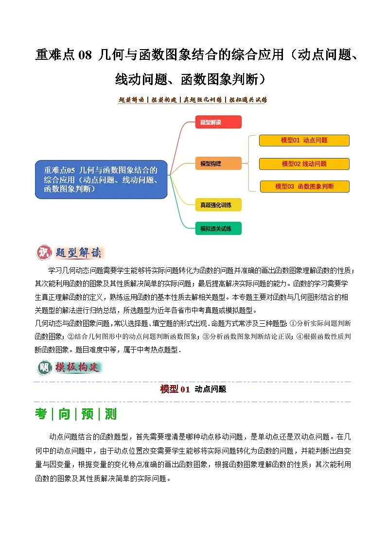 备考2025年中考数学答题技巧汇编(通用版)重难点08几何与函数图象结合的综合应用(动点问题、线动问题、函数图象判断)(学生版)第1页