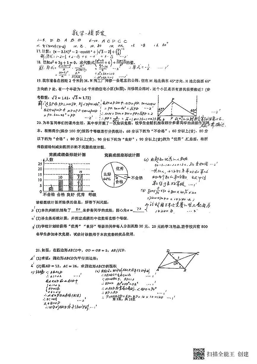 2025青竹湖湘一外国语九年级一模数学参考答案第1页