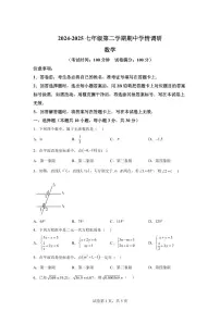 2024-2025学年安徽省淮南市田家庵区七年级下学期4月期中考试数学试题（含答案）