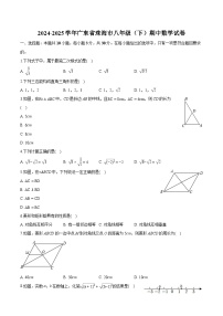 广东省珠海市2024-2025学年八年级下学期期中 数学试卷（含解析）