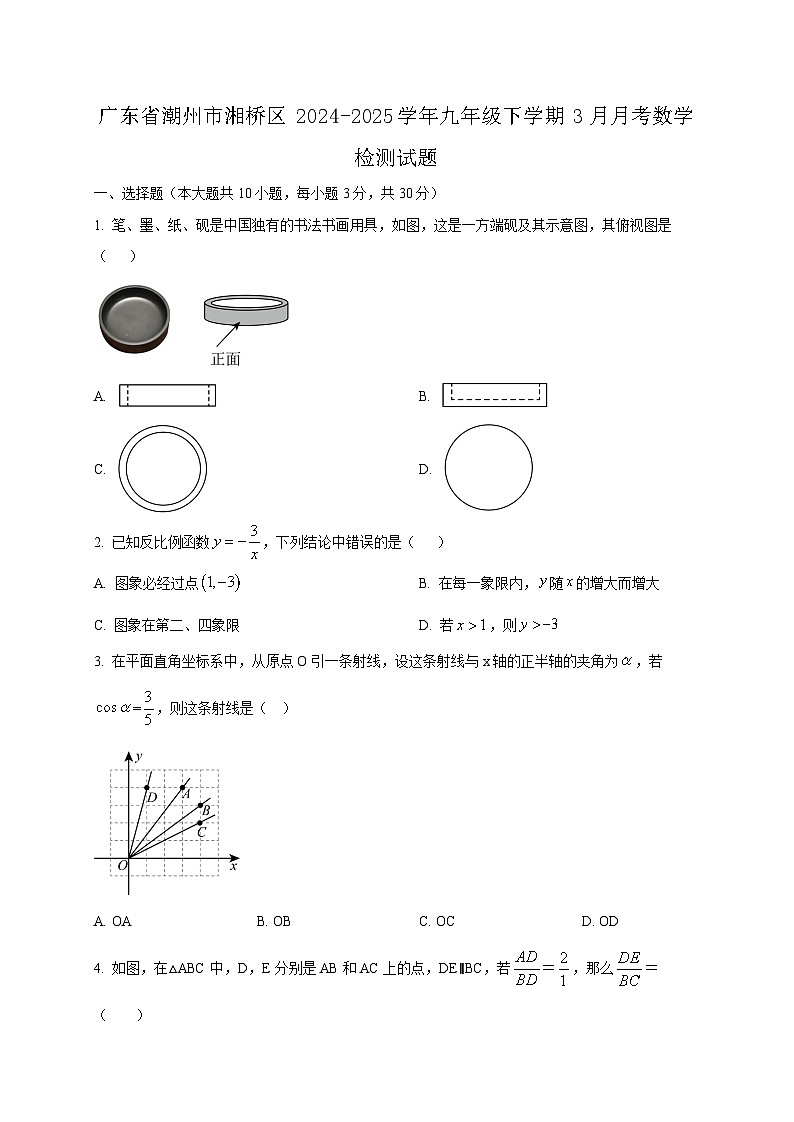 广东省潮州市湘桥区2024-2025学年九年级下学期3月月考数学检测试题(含答案)第1页