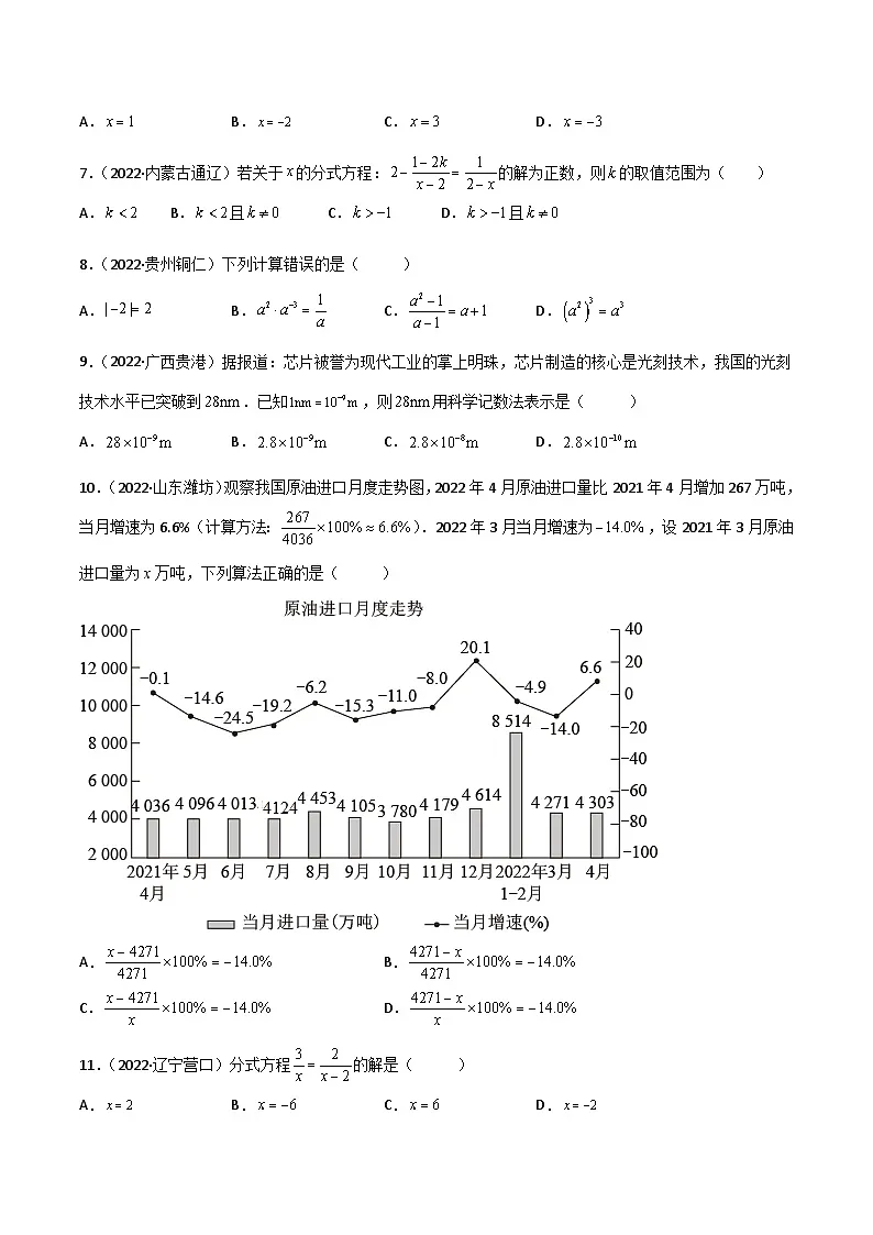 2022年中考数学真题分项汇编(全国通用)专题04分式与分式方程(共62题)(原卷版)第2页