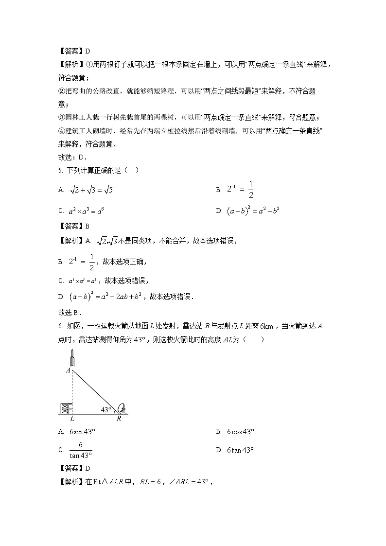 吉林省长春市德惠市2024年九年级中考二模数学试卷(解析版)第2页