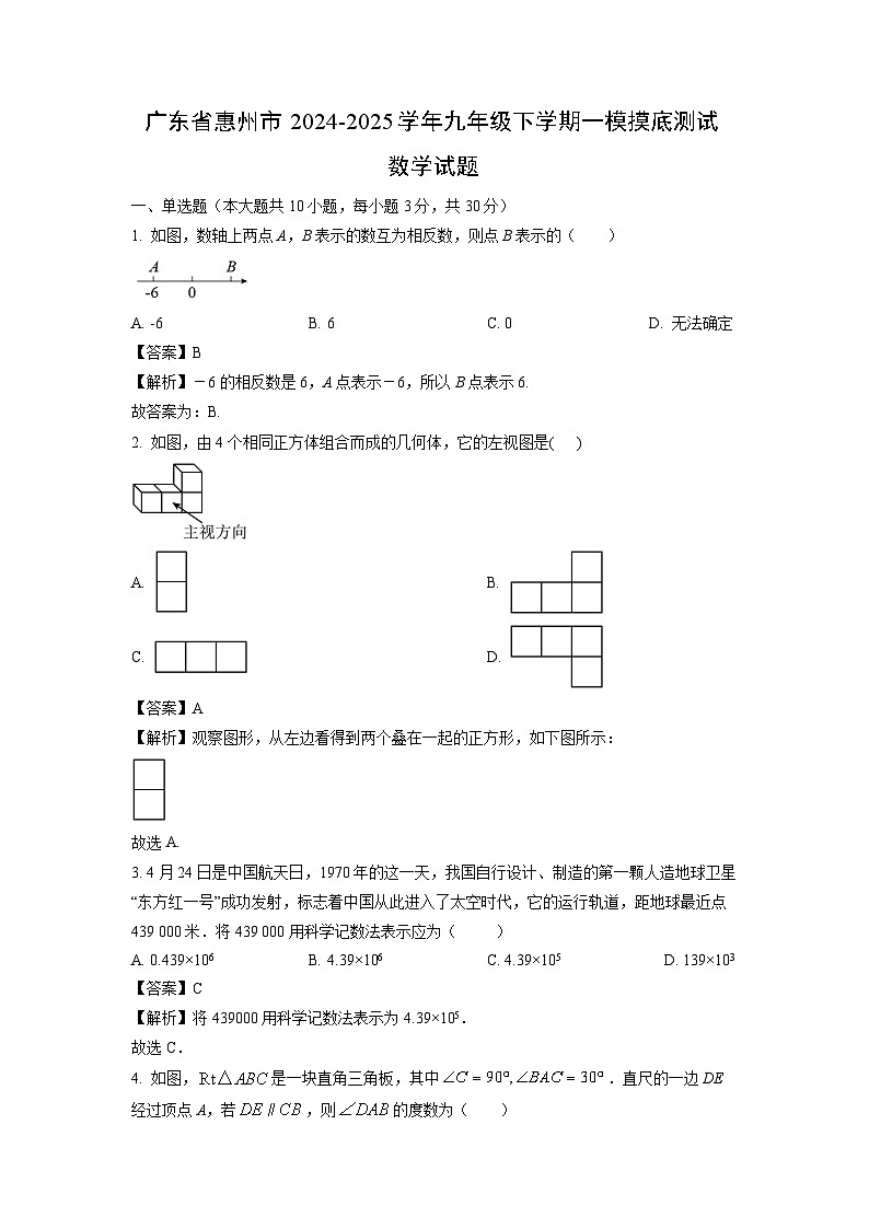 广东省惠州市2024-2025学年九年级下学期一模摸底测试数学试题(解析版)第1页