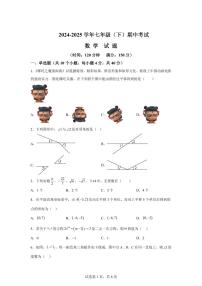 四川省南充市2024-2025学年下学期期中考试七年级数学检测试题（含答案）