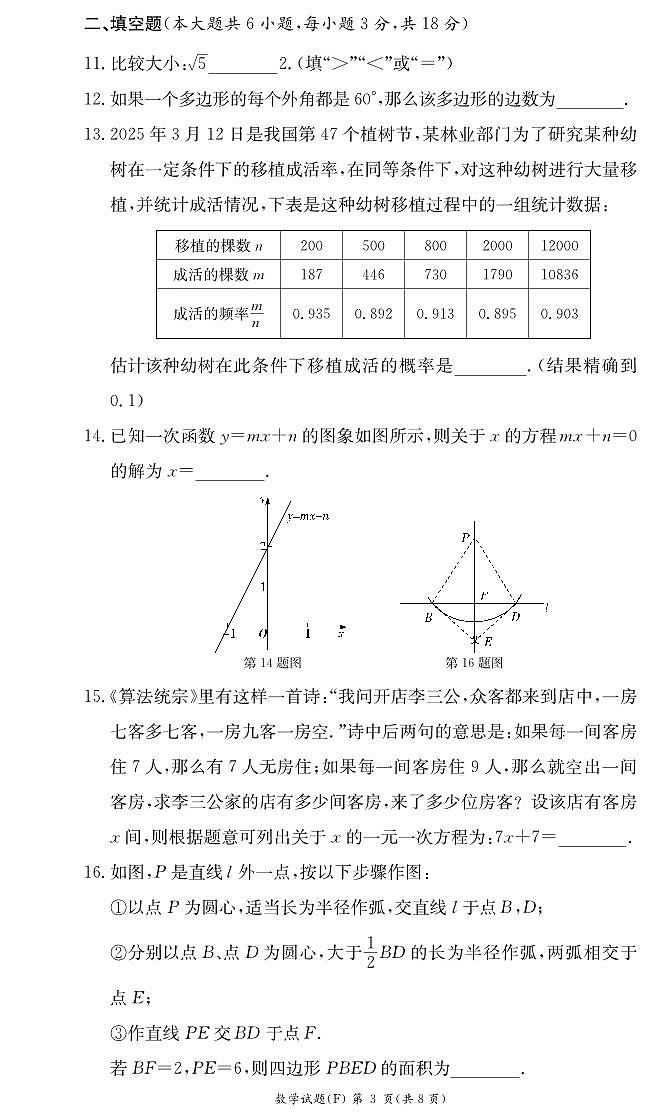 湖南师大附中集团2024-2025九年级中考二模数学试卷第3页