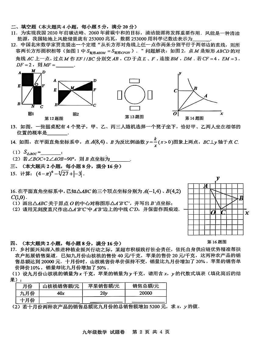 2025年安徽合肥包河区中考二模数学试卷第2页