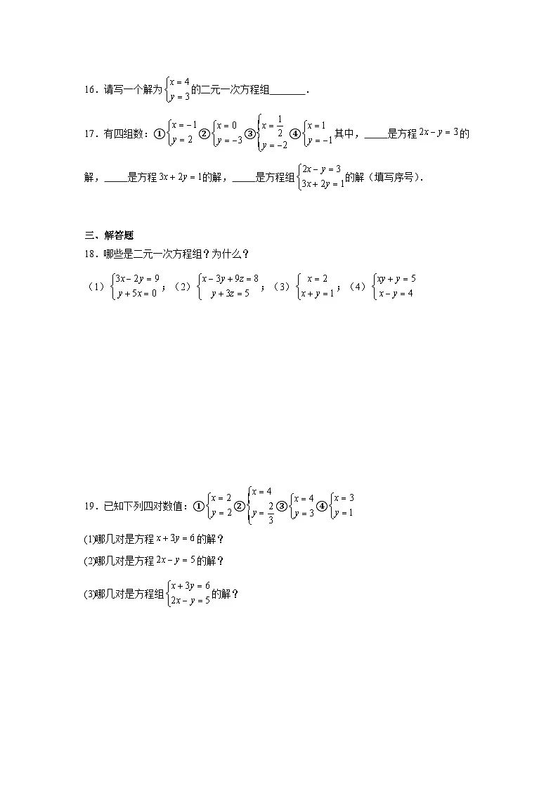 10.2二元一次方程组的概念同步强化练习 苏科版数学七年级下册第3页