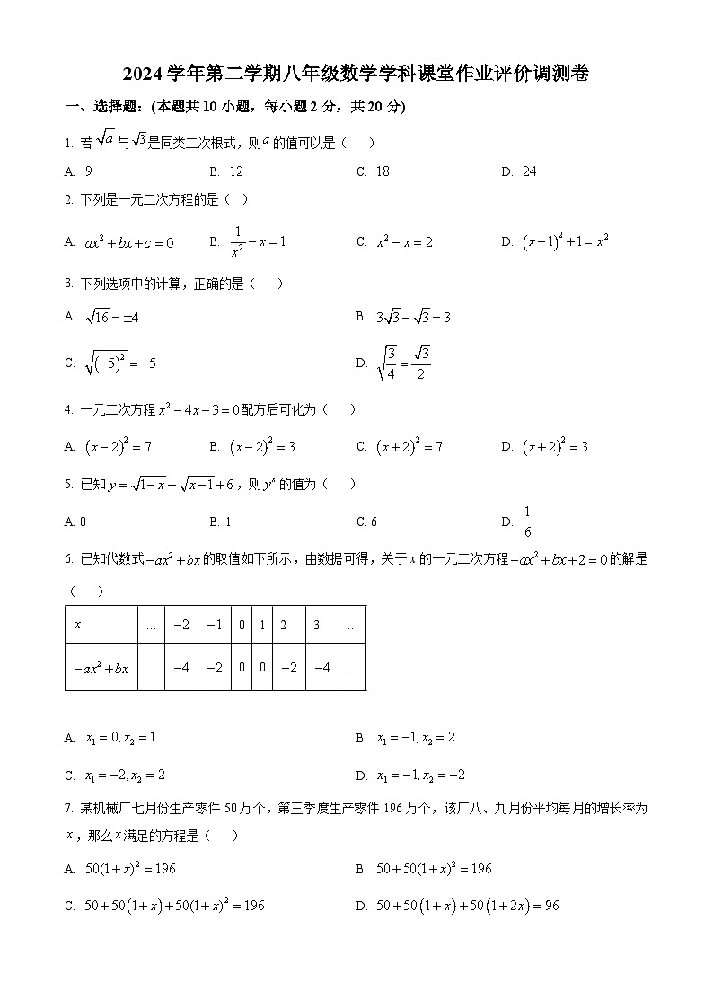 浙江省绍兴市柯桥区联盟学校2024-2025学年八年级下学期3月月考数学试题(原卷版+解析版)第1页