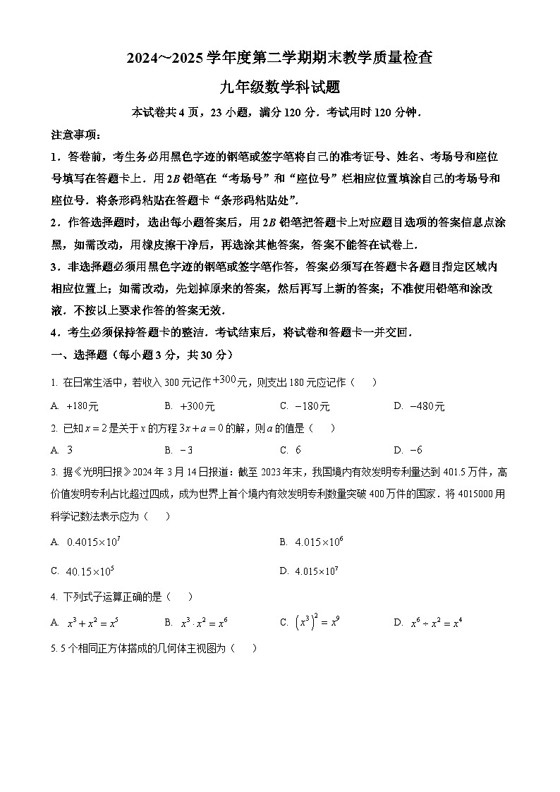 2025年广东省潮州市湘桥区等2地中考一模数学试题(中考模拟)第1页