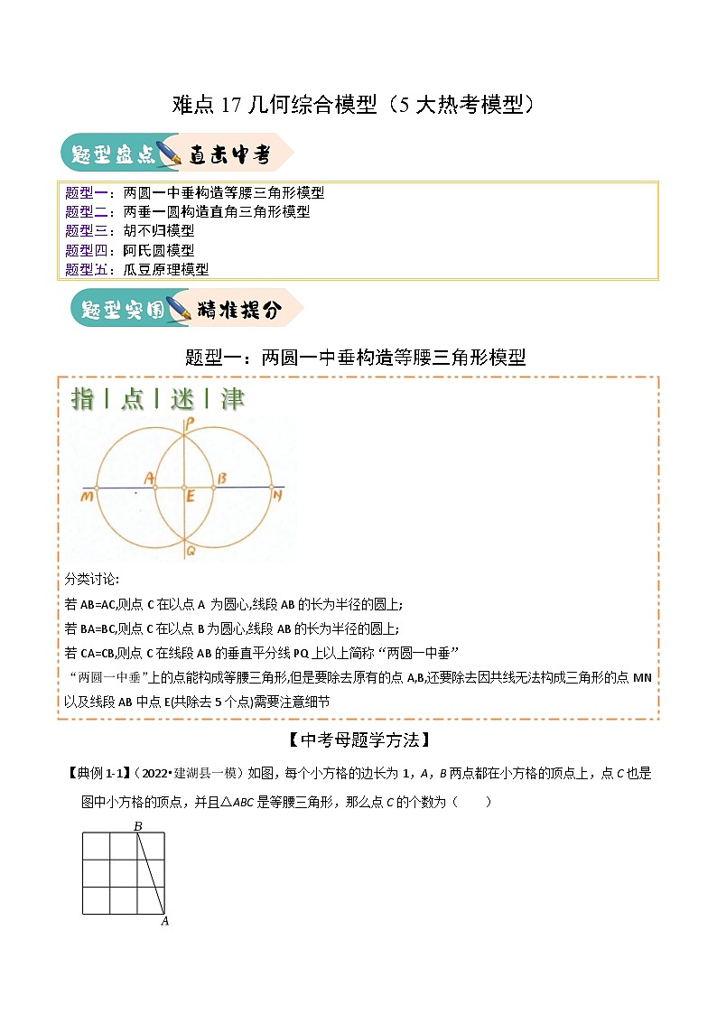 2025年中考数学二轮培优练习难点17几何综合模型(5大热考模型)原卷版第1页