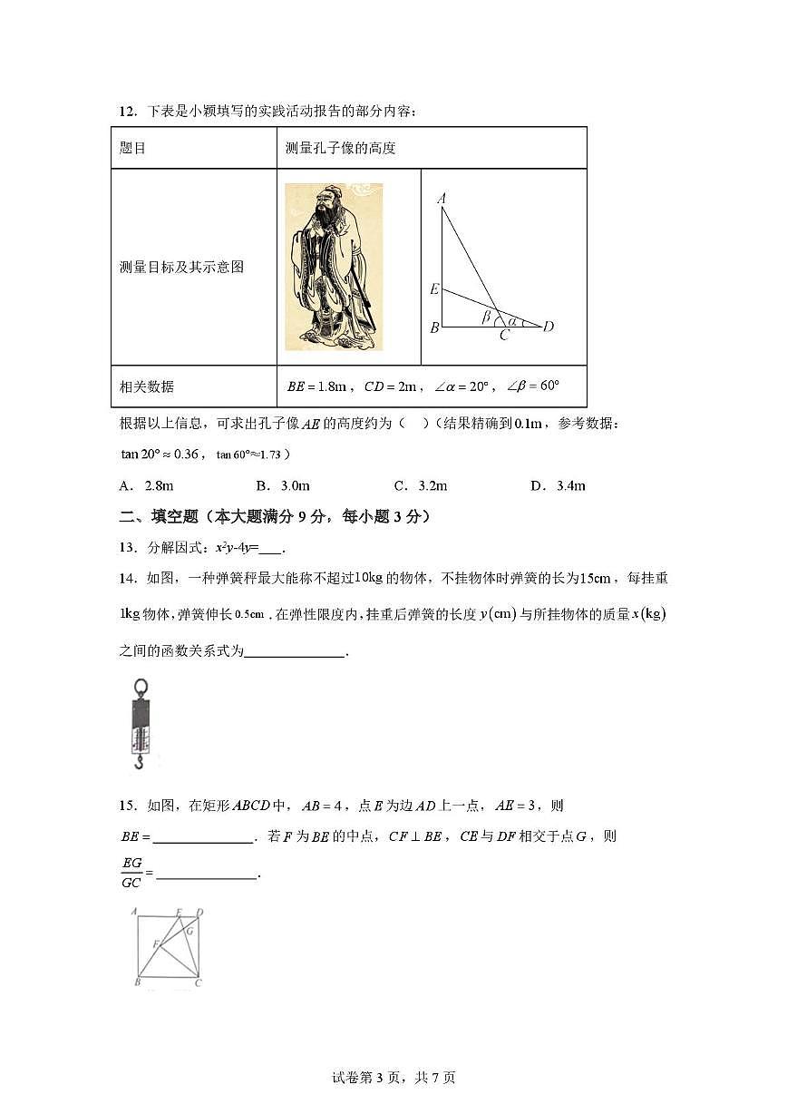 2025年海南省澄迈县第三中学中考模拟数学试题(中考模拟)第3页