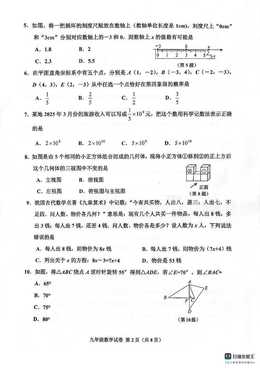 2025年河北省唐山市古冶区中考二模数学试题(中考模拟)第2页