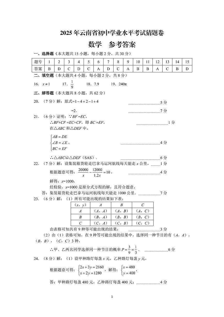 數(shù)學(xué) 答案第1頁(yè)