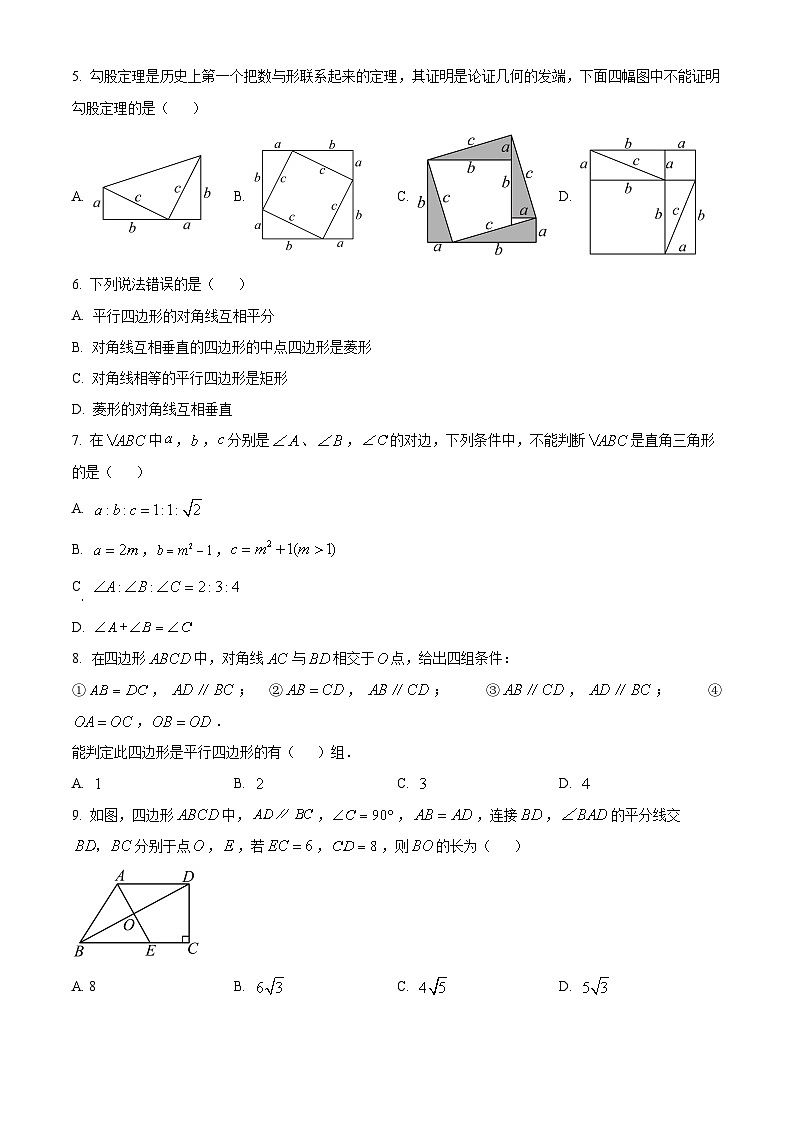 湖南省长沙市湖南师大附中教育集团2023-2024学年八年级下学期期中数学试题(原卷版)第2页