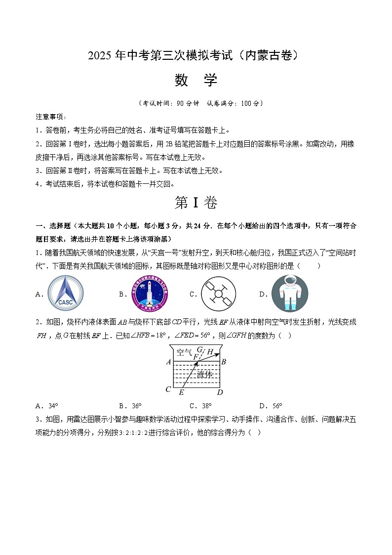 數(shù)學(xué)（內(nèi)蒙古卷）（考試版）第1頁