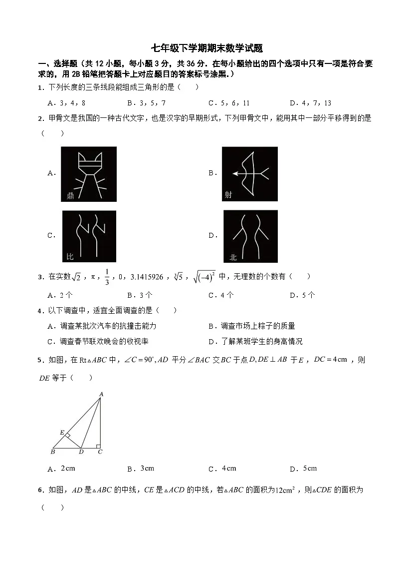 广西壮族自治区南宁市2025年七年级下学期期末数学试题及答案第1页