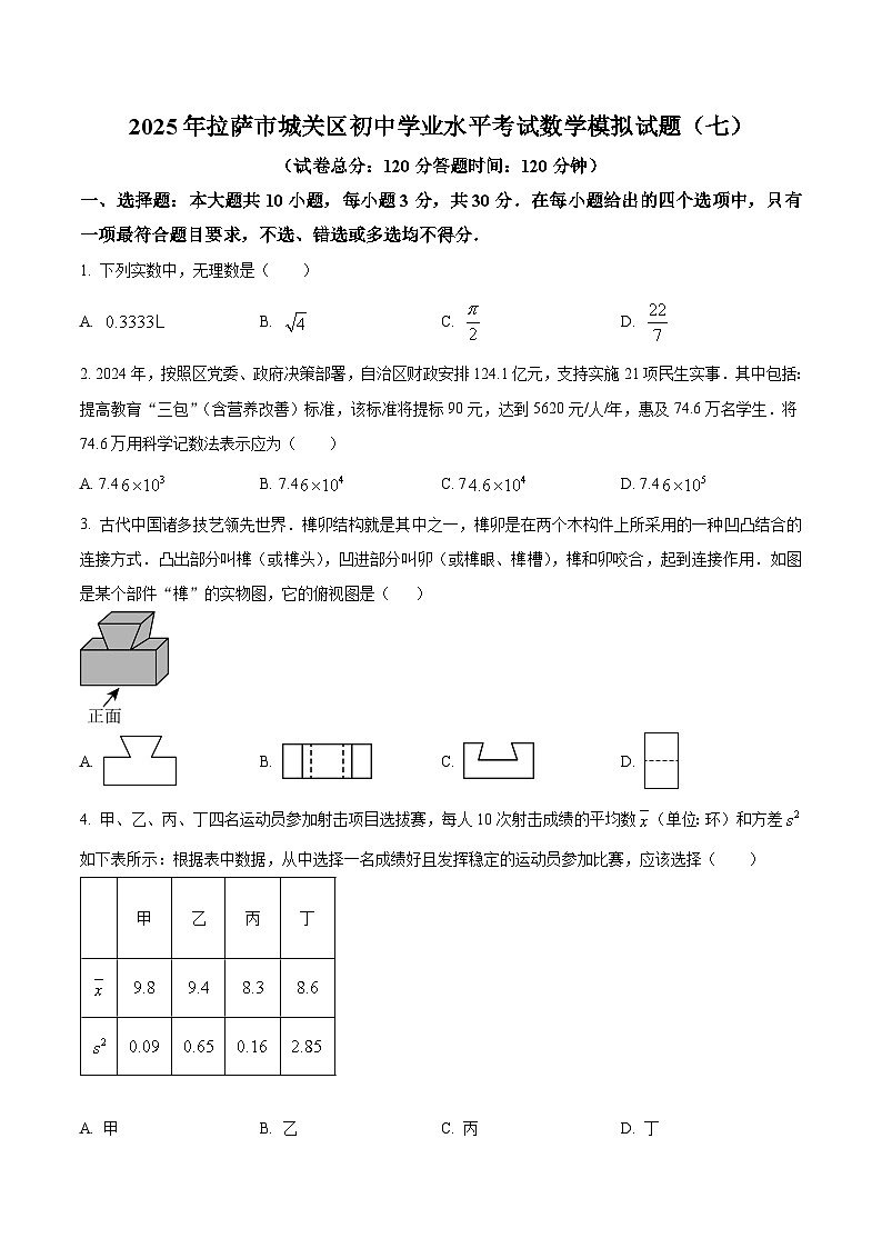 2025年西藏自治区日喀则市亚东县中考一模数学试题(中考模拟)第1页