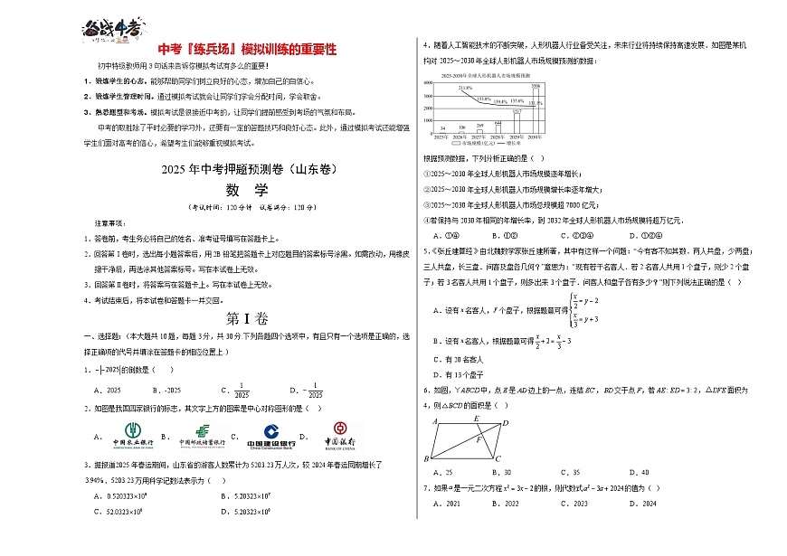 數(shù)學(xué)(山東卷)(考試版A3)第1頁