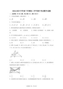 黑龙江省齐齐哈尔市2024--2025学年下学期八年级期中考试数学试题（含答案）