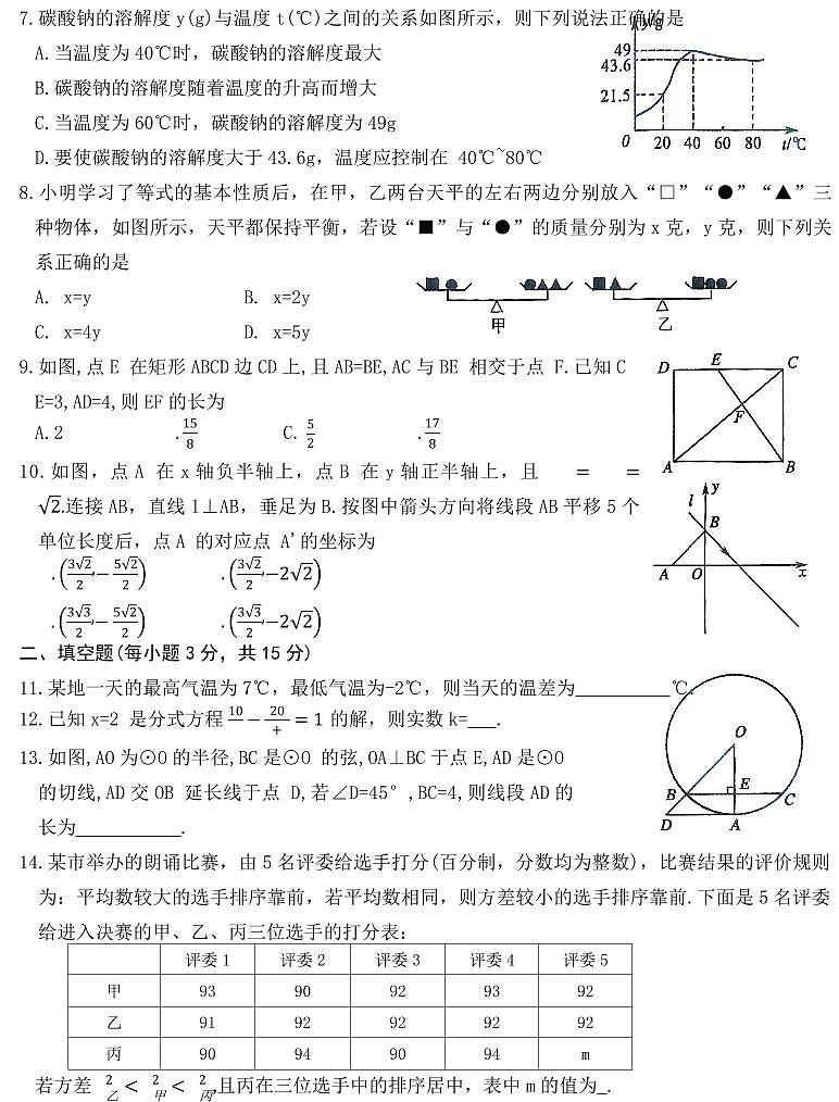 2025年河南省平顶山中考二模数学试卷含答案第3页
