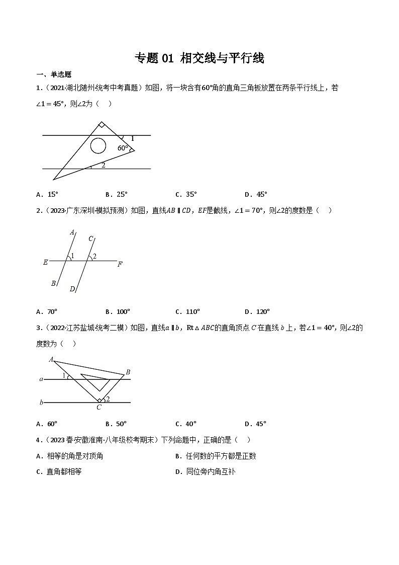 专题01 相交线与平行线(原卷版)第1页